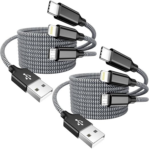 Multi Charging Cable 4ft 2Pack USB Charger 3 in 1, Multi iPhone Charger Cable Nylon Braided Apple... | Amazon (US)