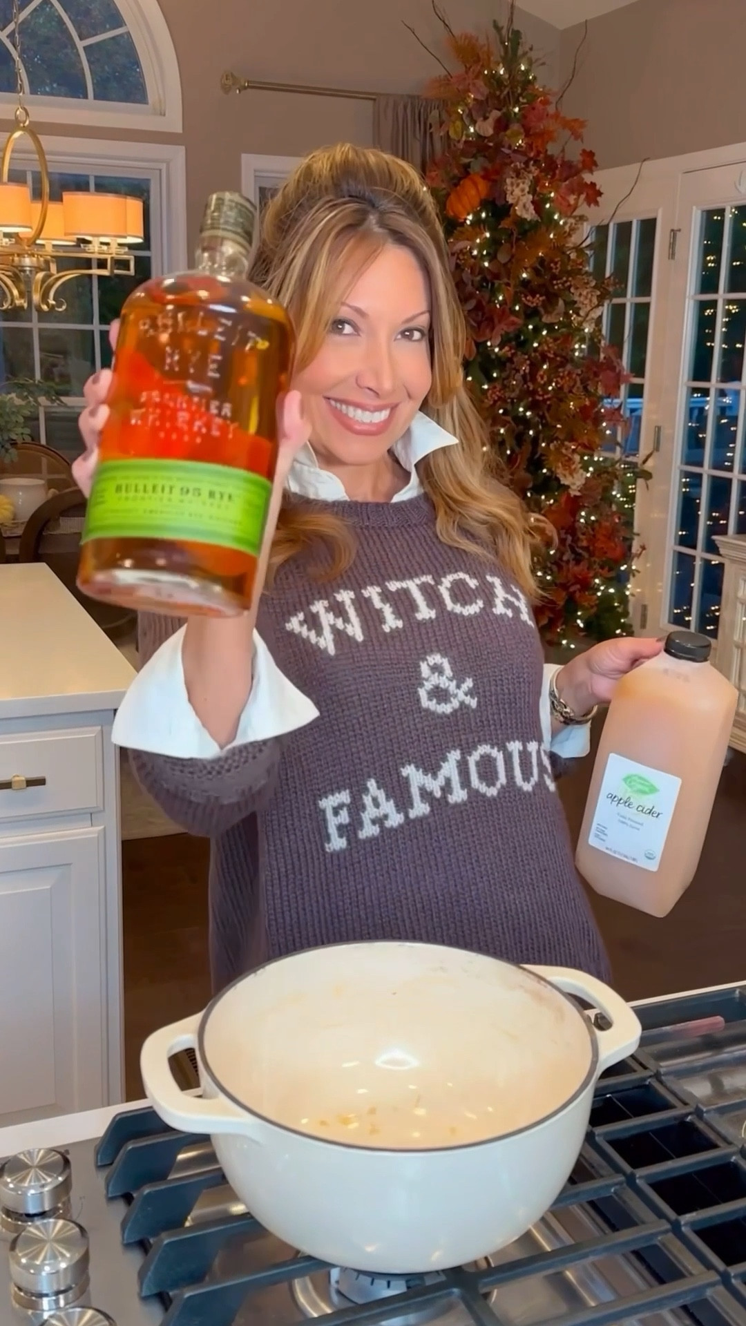 Spiked Witch’s Brew 🧡 is a luscious combination of hot cider and bourbon that will keep you warm and cozy on a cold autumn or winter evening. It’s also a fun drink to serve at your next Halloween soirée! 

Ingredients-
-1/2 gal. apple cider
-1 Granny Smith apple, diced
-Peel of 1 orange, torn into pieces
-3 cinnamon sticks
-1/4 c. sugar
-1/2 c. bourbon

Directions  -Pour the cider into a large pot and set over medium-high heat. Add the apple, orange peel and cinnamon sticks. Add the sugar and stir it around to dissolve. Bring to a low boil, then reduce the heat to low and simmer for 45 minutes to 1 hour. -Add the bourbon and simmer for another 10 to 15 minutes. Ladle into mugs and serve warm.

Enjoy!! 🖤🍂🧡

#LTKHome #LTKParties #LTKHalloween