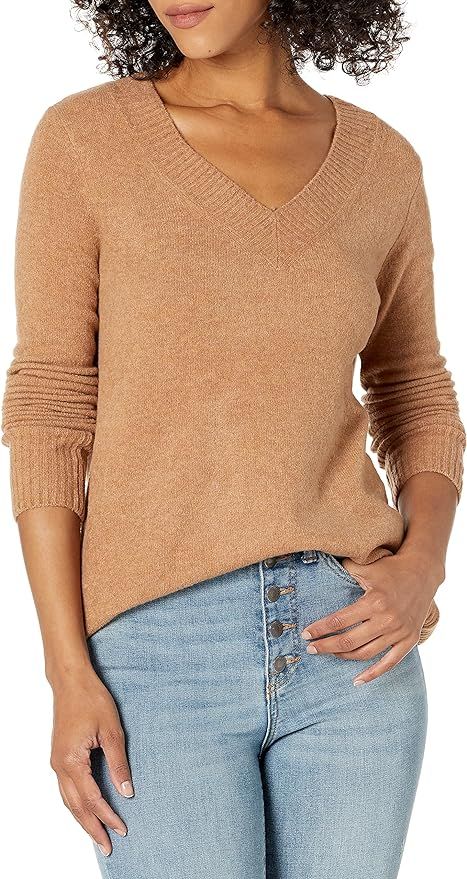Goodthreads Women's Relaxed-Fit Mid-Gauge Stretch V-Neck Sweater | Amazon (US)