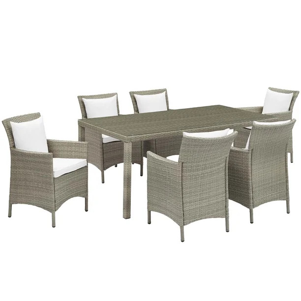 Conduit 7 Piece Outdoor Patio Wicker Rattan Dining Set in Light Gray White | Walmart (US)