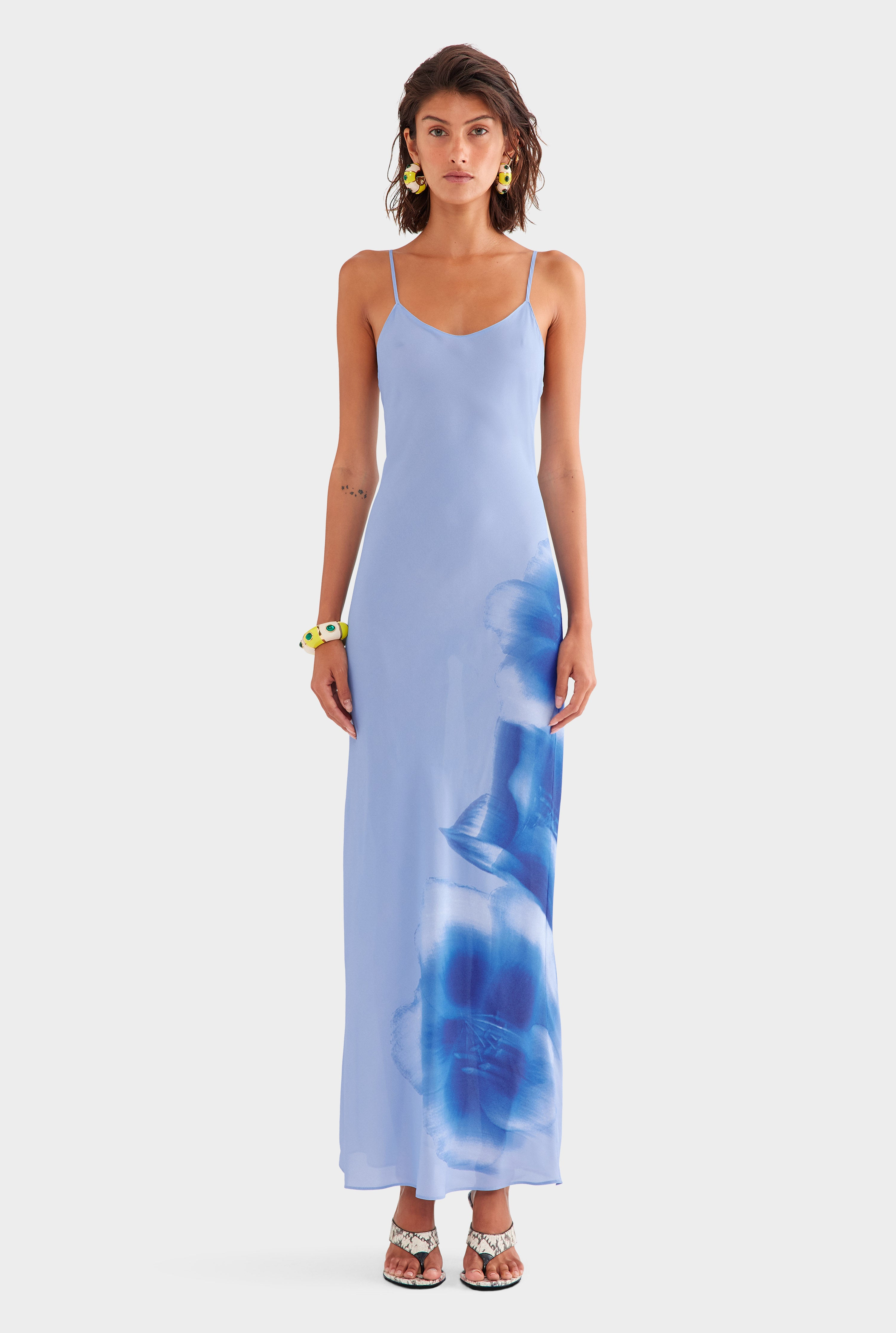 Printed Slip Dress in Powder Blue Blurred Floral | Venroy | Venroy AU
