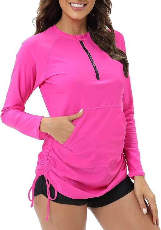 Halcurt Women's UPF 50+ Rash Guard Half Zip Drawstring Long Sleeves Swimsuit Top | Amazon (US)