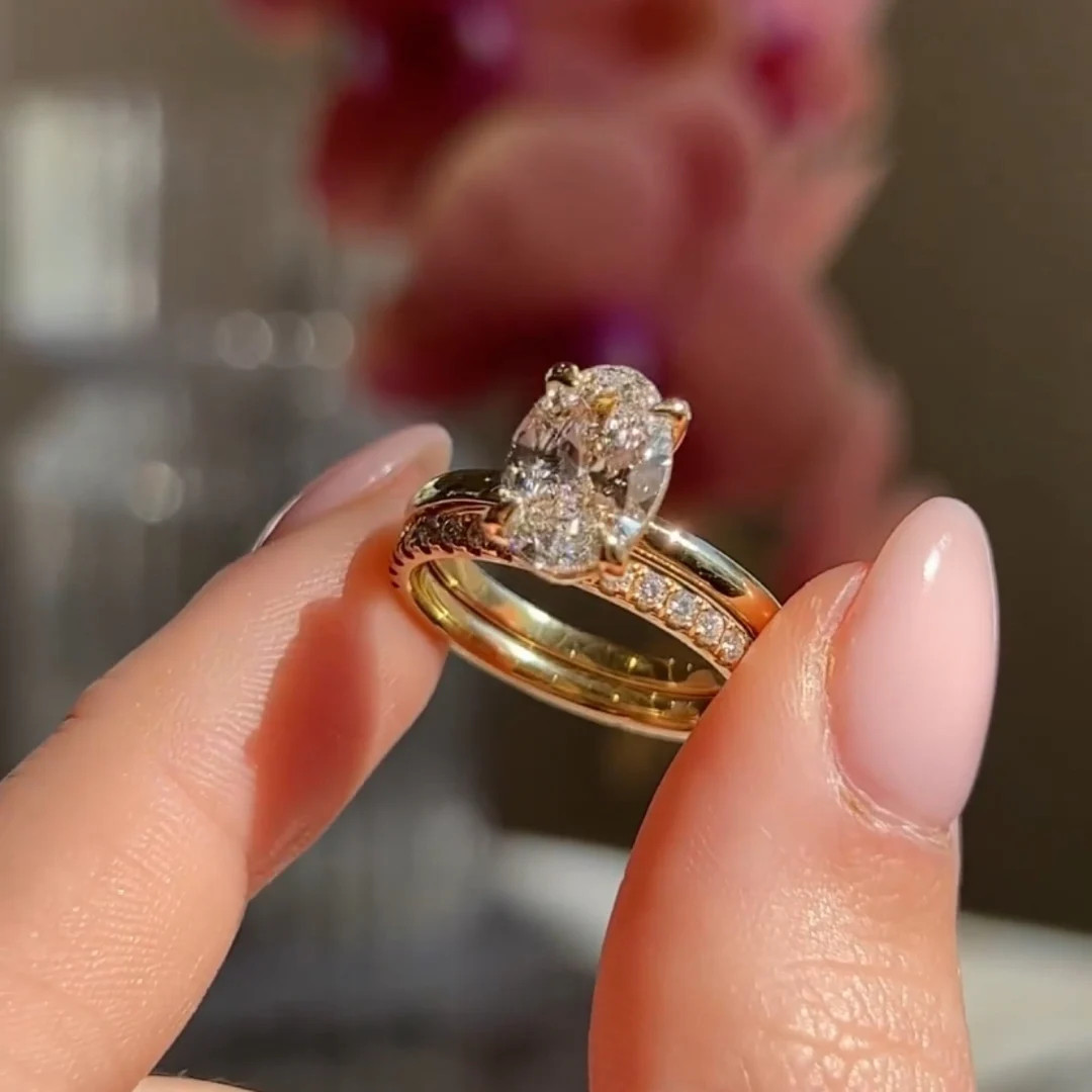3 CT Unique Oval Cut Moissanite Bridal Set Engagement Ring Gift for Her Promise Ring Wedding Set ... | Etsy (US)