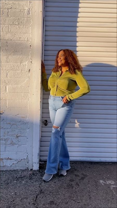 A little Y2K vibes to boost 💥 the mood! I swear I had a top like this in the early 2000s and loved it. And, you know I had a pair of flares too 😜. Some #dopaminedressing 
Wearing a size xl and 32 in the jeans. 

#LTKcurves #LTKFind #LTKunder50