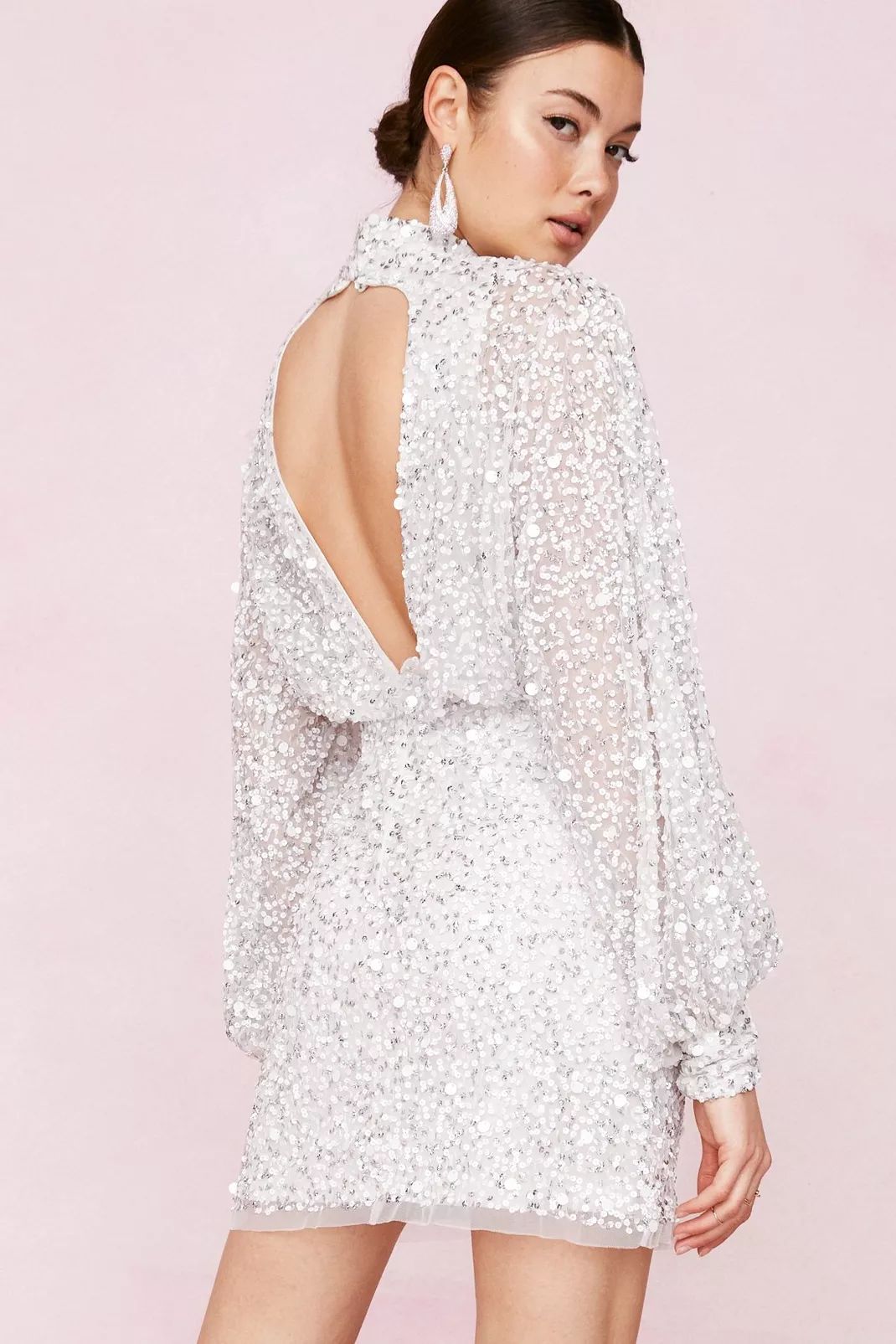 Balloon Sleeve Sequin Embellished Mini Dress | Nasty Gal (US)