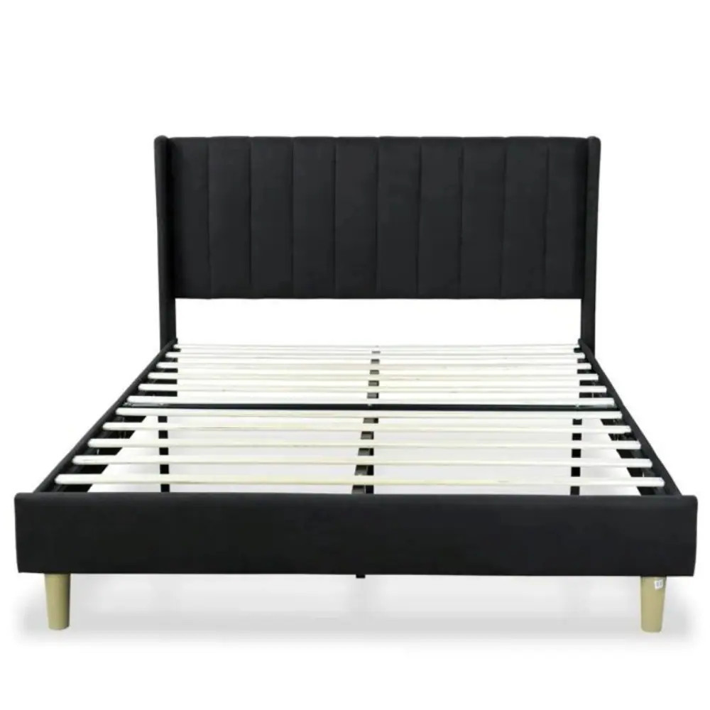 Slickblue Black Linen Platform Bed Frame King/ Queen/ Twin with Upholstered Channel Tufted Headboard and Splayed Wood Legs for Bedroom - Mattress | Lowe's
