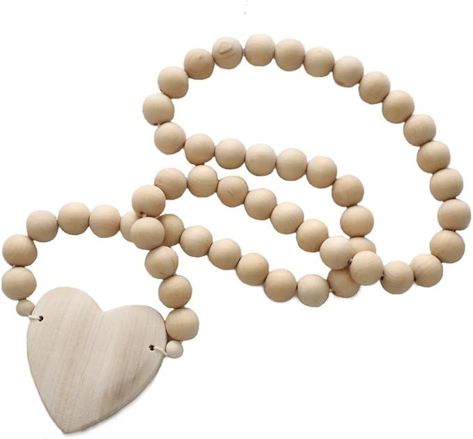 Holly & Oak Wooden Bead Garland with Wood Heart, Prayer Beads for Rustic Farmhouse Home Decor | Amazon (CA)