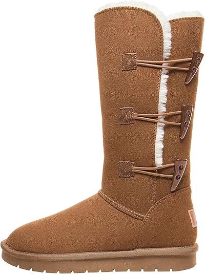 CAMEL CROWN 12” Tall Mid Calf Winter Boots for Women Faux Fur Snow Boot 3-Button Suede Fashion ... | Amazon (US)