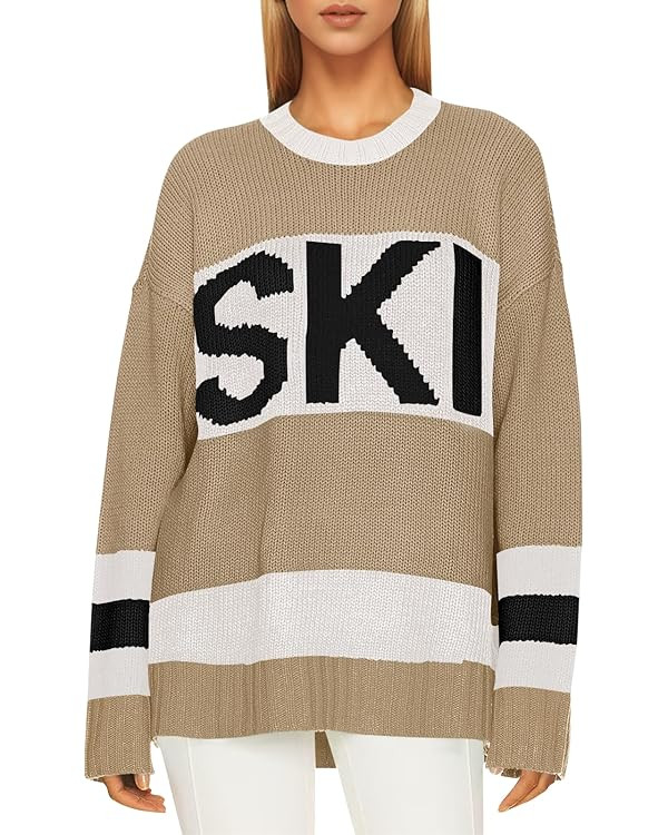 Saodimallsu Womens Color Block Oversized Sweater Ski Print Fall Trendy Crew Neck Long Sleeve Pull... | Amazon (US)