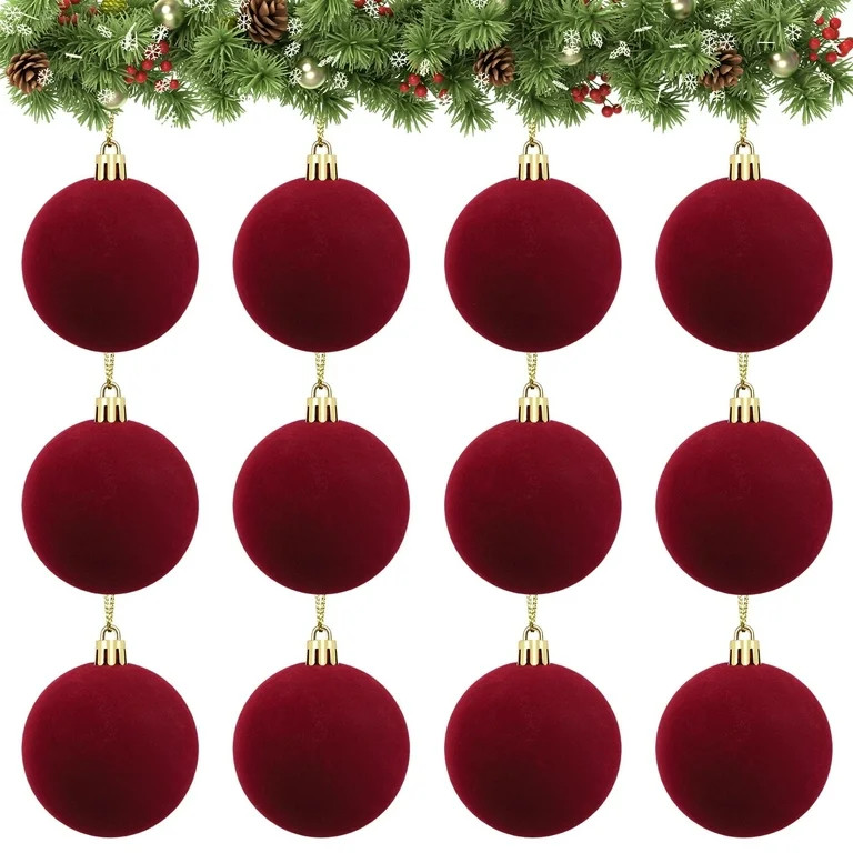 Velvet Ball Ornaments Christmas Balls Burgundy Red 12 PCS  2.36-Inch Xmas Tree Ball Ornaments for... | Walmart (US)