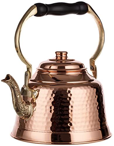 DEMMEX Heavy Gauge 1mm Thick Hammered Copper Tea Pot Kettle Stovetop Teapot, Handmade (1.6-Quarts... | Amazon (US)