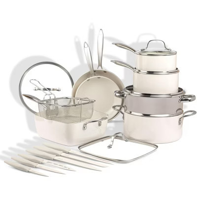 Gotham Steel Cream 20 Pc Cookware Set and Nutriblade Knife Set | Target
