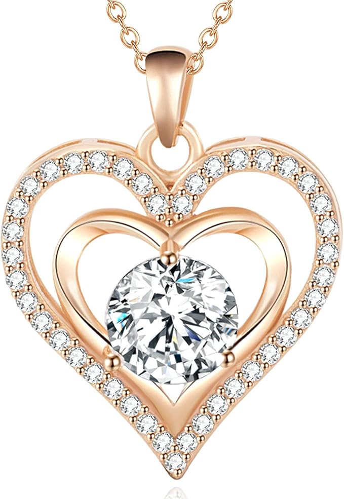 Forever Love Heart Jewelry Necklaces for women Birthstone Womens I LOVE YOU Pendant Necklace Rose... | Amazon (US)