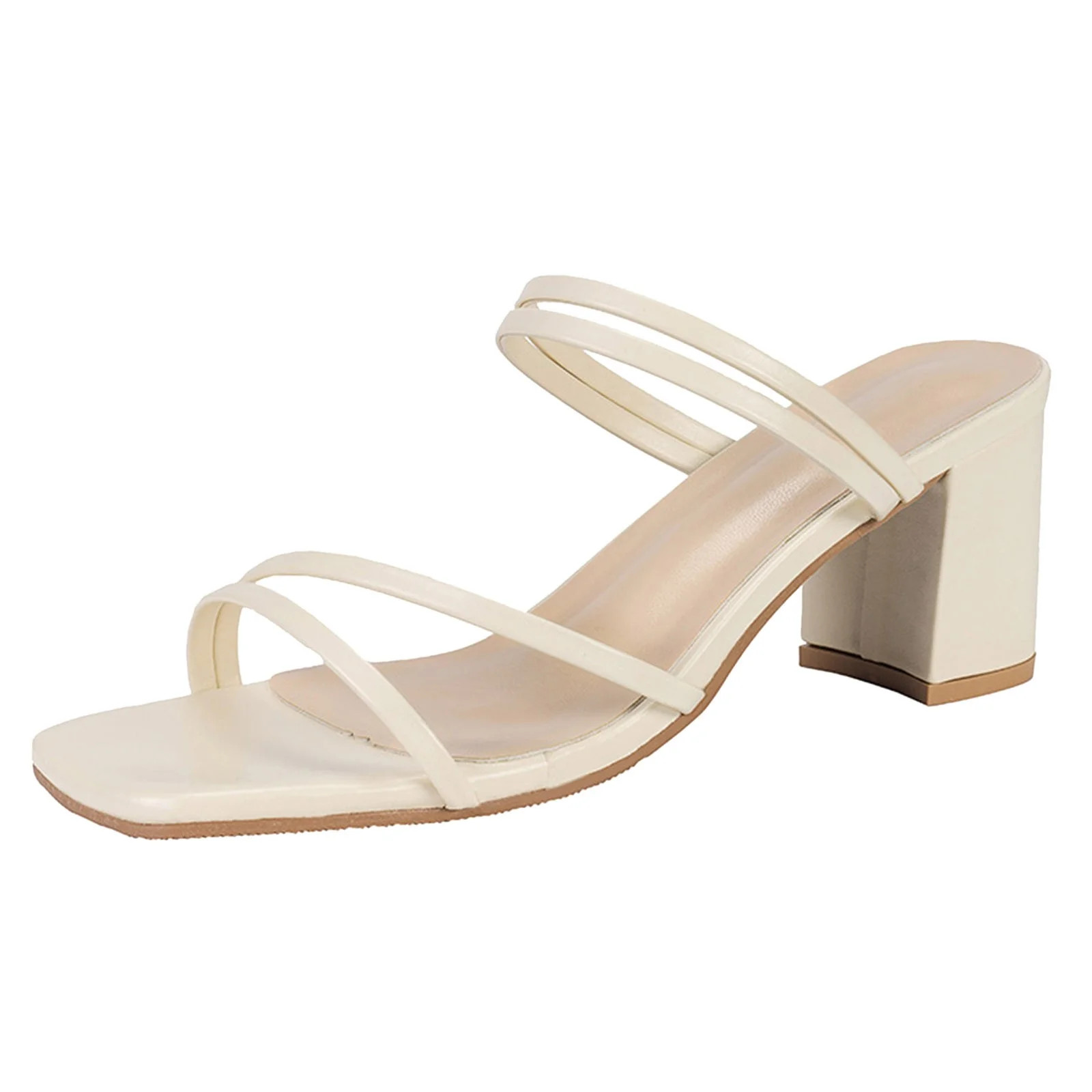 WANYNG Fashion Summer Women Sandals Thick Heel Middle Heel Thin Strap Solid Color Casual Style Nu... | Walmart (US)