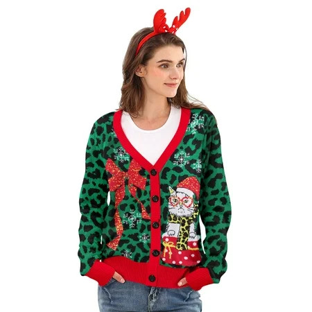 Lollipie Women Ugly Christmas Cardigan Sweater Long Sleeve Button Down Cozy V Neck Sweater Soft Knitwear | Walmart (US)
