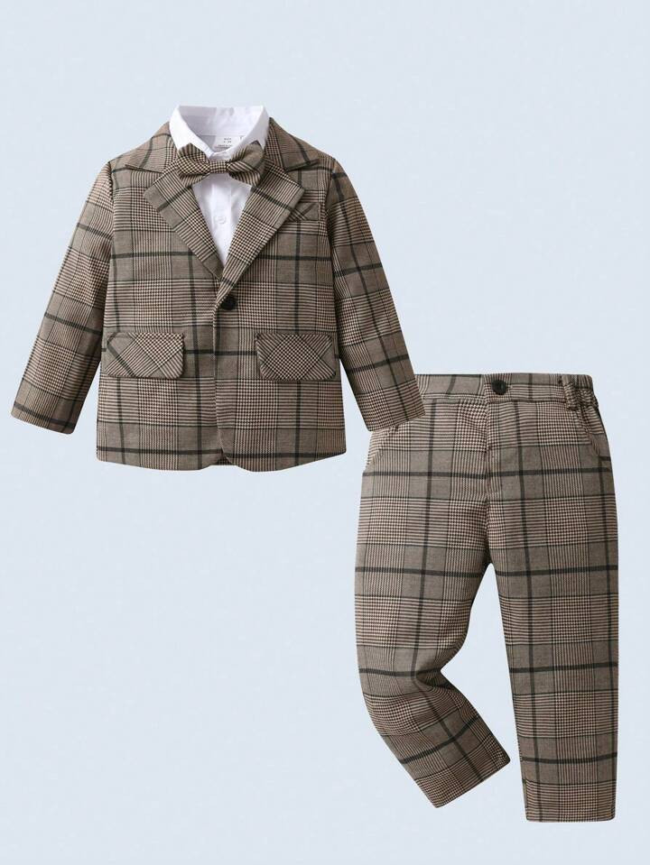 3pcs Baby & Toddler Gentlemen Suit, Includes Shirt With Bow Tie, Suit Jacket, And Pants, Perfect ... | SHEIN