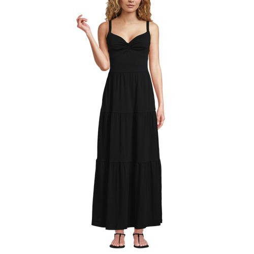 Women's Plus Size Cotton Modal Twist Front Tiered Maxi Dress - Lands' End - Black - 1X | Lands' End (US)