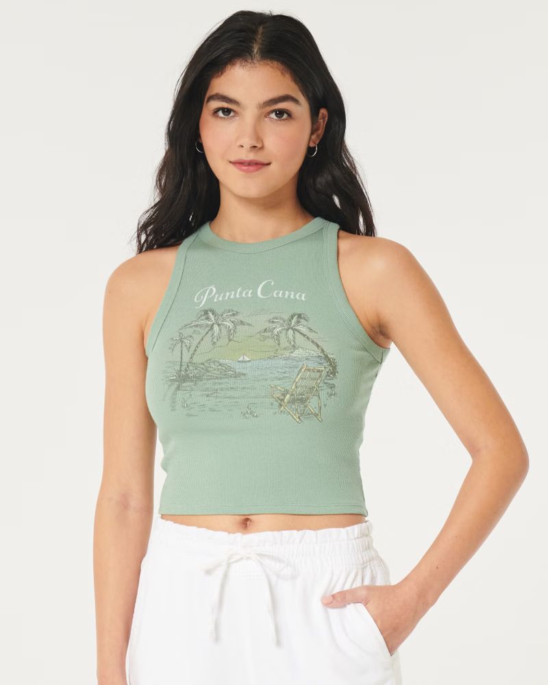 Women's Punta Cana Graphic Ribbed High-Neck Graphic Tank | Women's New Arrivals | HollisterCo.com | Hollister (US)