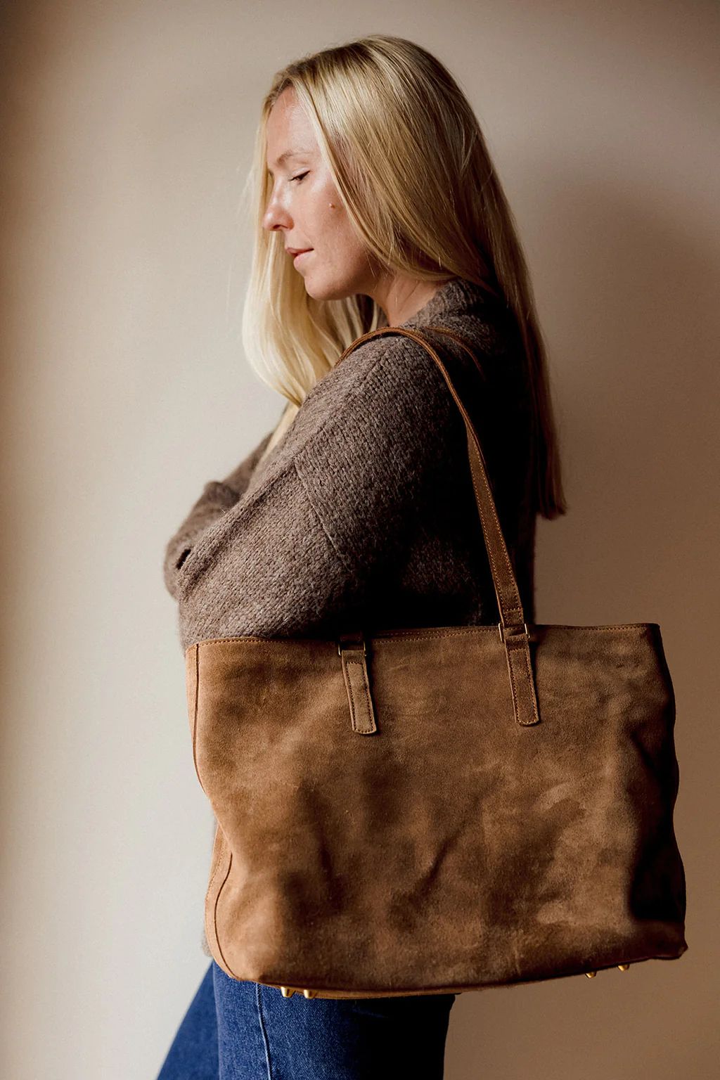The Tote Bag, Caramel Suede | Abby Alley