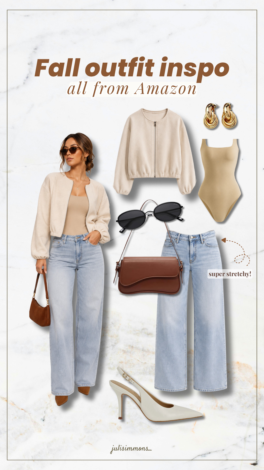 Fall outfit inspo, all from Amazon. This whole look is from Amazon! The pants are super stretchy and comfy, and I’m 5’2” for reference. I’m wearing a Large in the jacket and bodysuit. Everything is linked for you! 
 

 #LTKgrwm #LTKootd #LTKMidsize