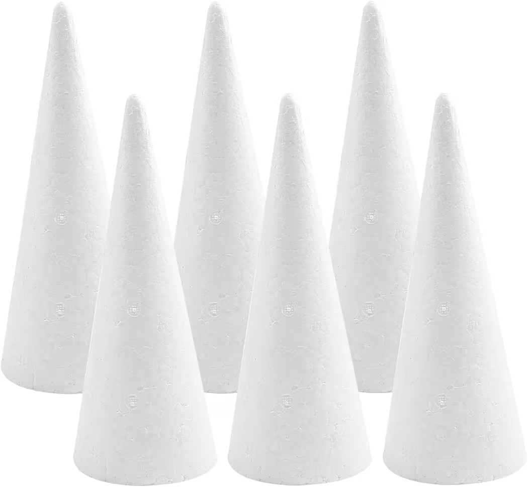 Crafjie Foam Cones for DIY Arts and Crafts (4.1 x 13.6 in, 6 Pack), White Polystyrene Christmas T... | Amazon (US)