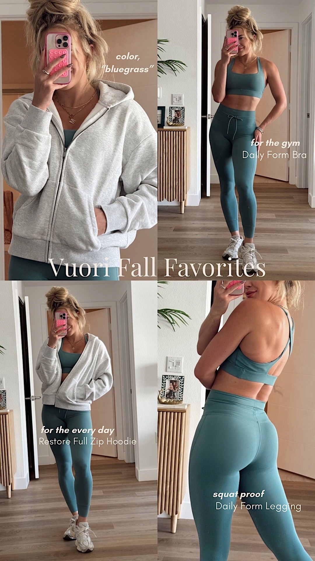 My recent order from Vuori + some fall favorites! What I’m loving:
• the Daily Form bra + matching leggings in “Bluegrass”
• the Restore Full Zip hoodie

Perfect for layering + to the gym + airport + everyday errands. I’m SO impressed by the comfort and performance factor 🤌 Safe to say this passes all my tests and I WILL be ordering more!! @vuoriclothing #vuoripartner
