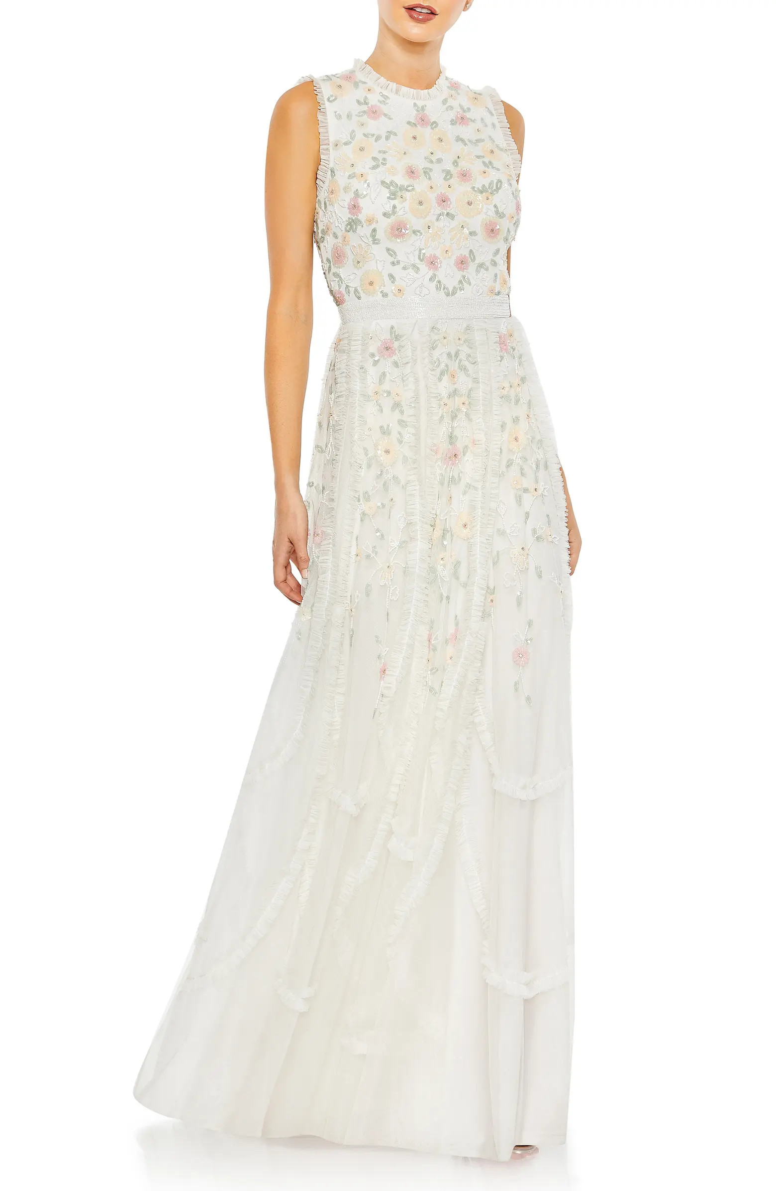 Mac Duggal Embellished Ruffle Mock Neck A-Line Gown | Nordstrom | Nordstrom