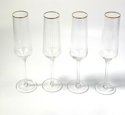 Details about   4x Gold Rim Ribbed Champagne Flutes Glasses Cava Prosecco Glass | eBay UK