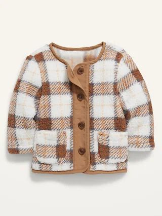 Unisex Plaid Button-Front Sherpa Jacket for Baby | Old Navy (US)