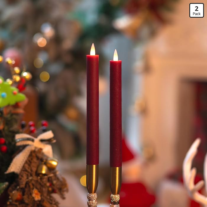 Burgundy Flameless Taper Candles with Remote & Timer -Leather-Textured Real Wax, 3D Moving Flicke... | Amazon (US)