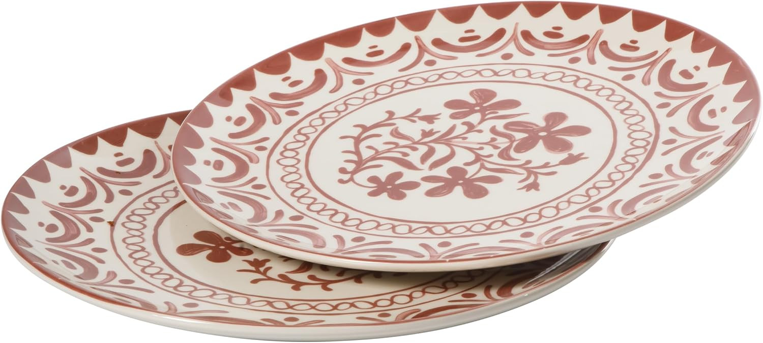 2-Time Oprah’s Favorite Things - Valencia Flor 2 Piece 13” Serving Platter Set, Stoneware Platters, Mediterranean Floral Decal Design, Microwave & Dishwasher Safe, Pomegranate Red | Amazon (US)