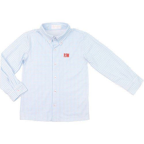 Blue Knit Windowpane Button Down Shirt | Cecil and Lou