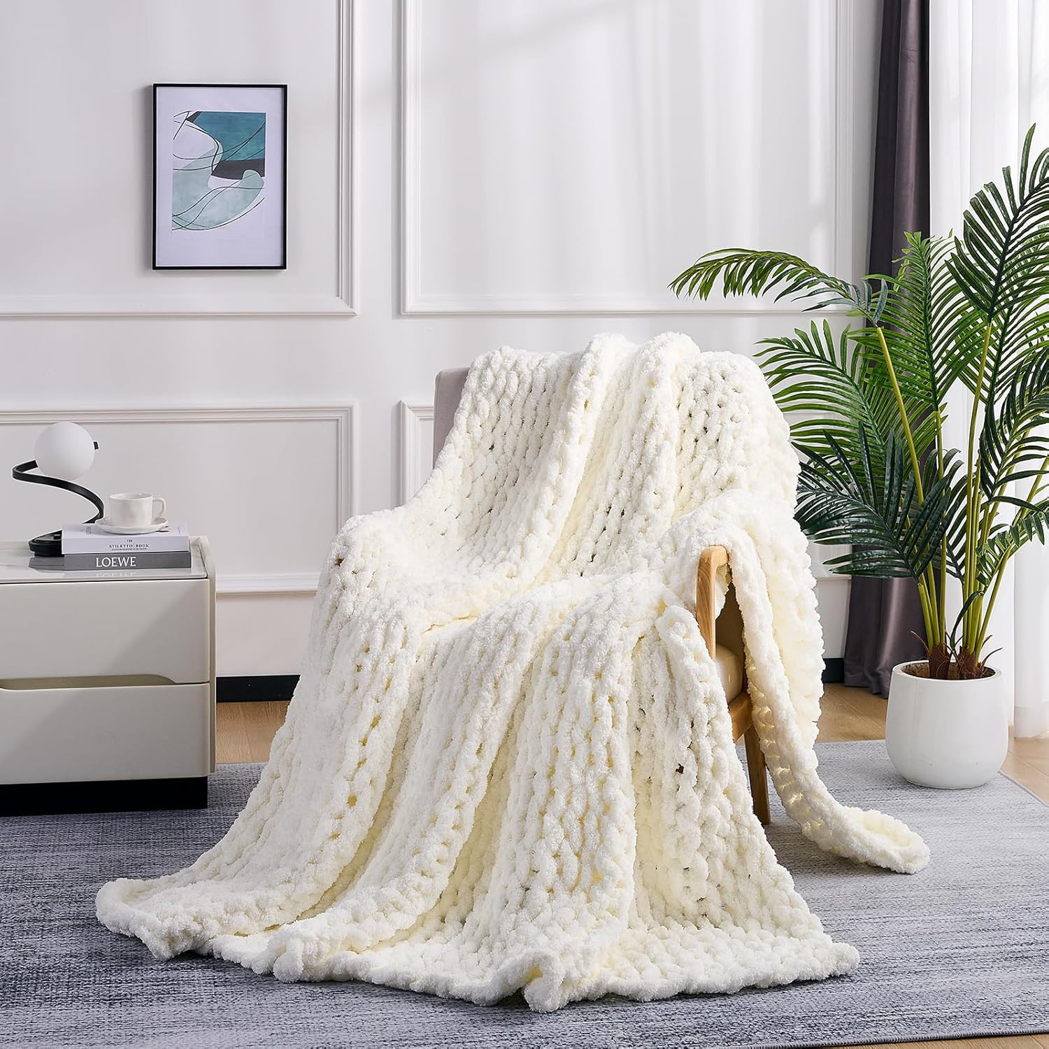 L'AGRATY Chunky Knit Blanket Throw: Soft Chenille Yarn Throw Blanket 50x60 - Handmade Thick Cable... | Amazon (US)