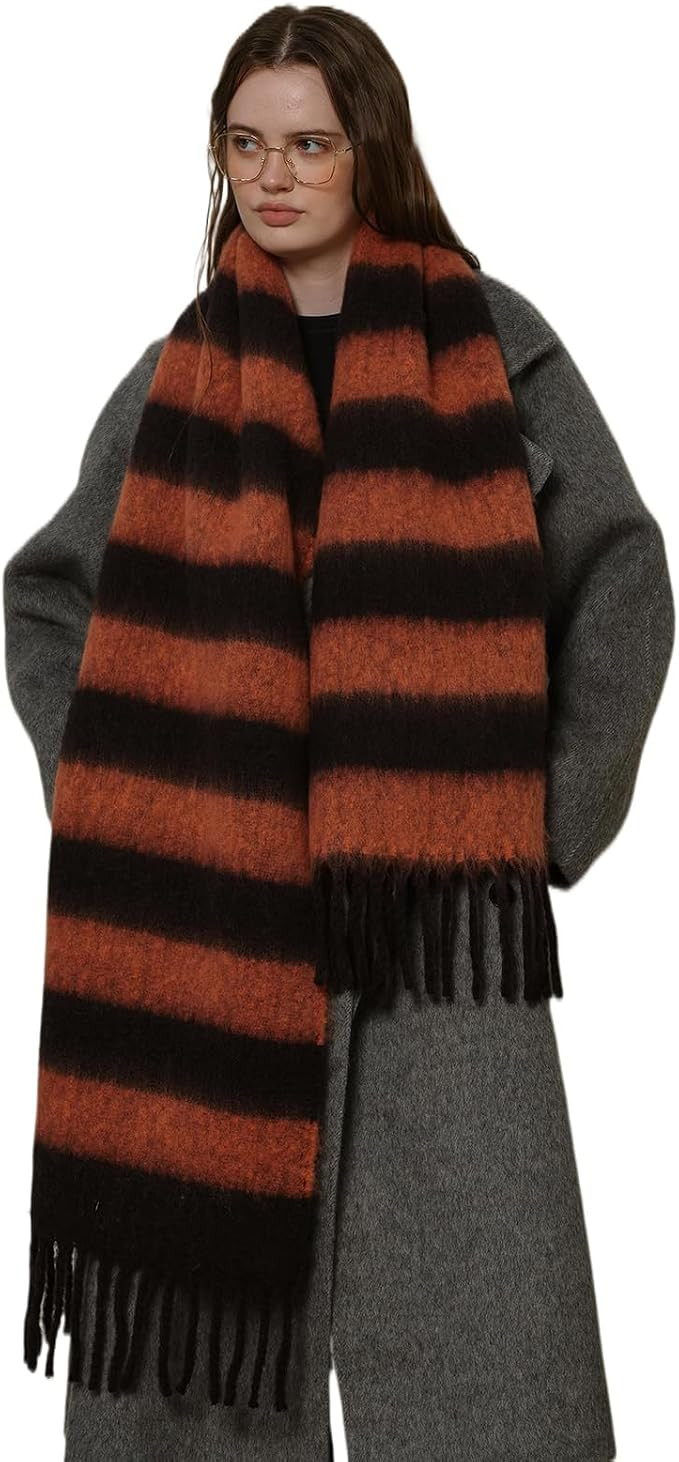 Women's Fall Winter Chunky Scarves Big Thick Warm Knit Blanket Scarf Long Oversized Striped Tasse... | Amazon (US)
