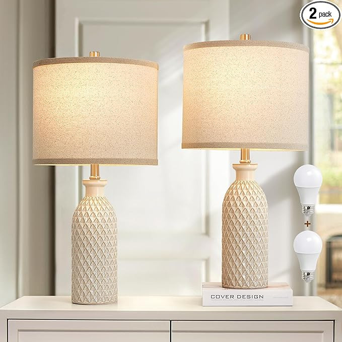 Luvkczc Ceramic Table Lamps Set of 2, Farmhouse 24.8" Bedside Lamps with 3-Color Temperature, Mod... | Amazon (US)