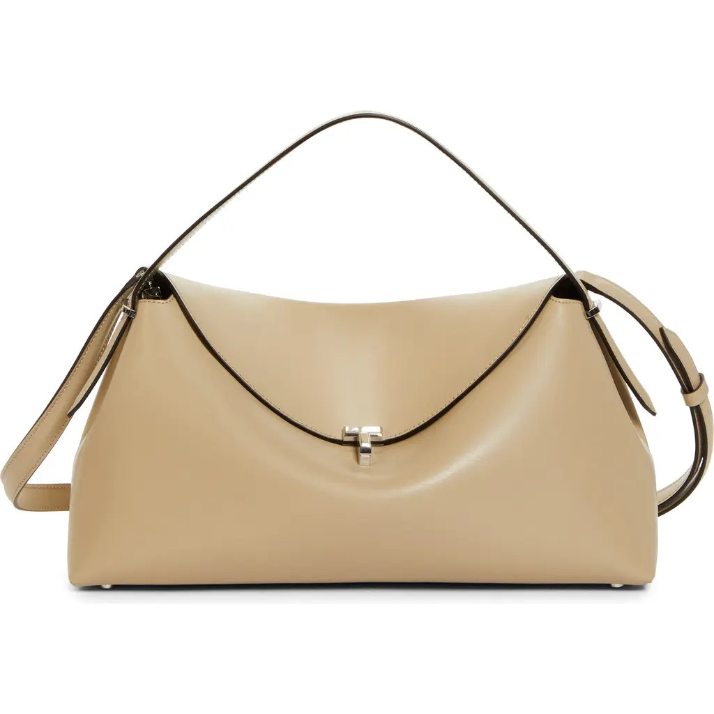 TOTEME T-Lock Top Handle Leather Shoulder Bag in Fawn at Nordstrom | Nordstrom