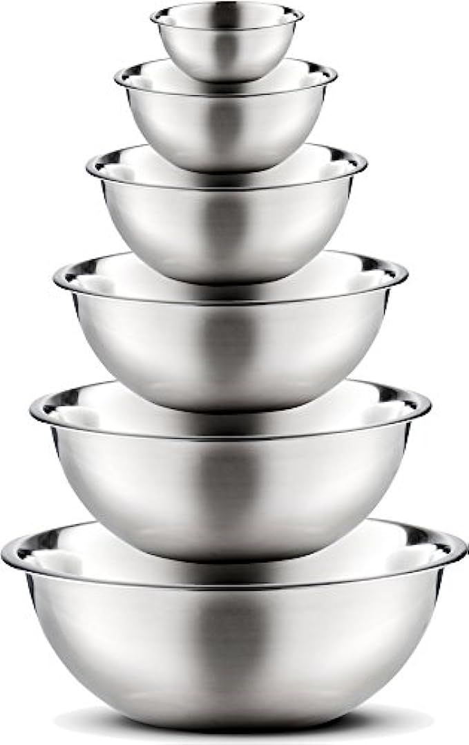 Stainless Steel Mixing Bowls by Finedine (Set of 6) Polished Mirror Finish Nesting Bowl, ¾ - 1.5-3 - | Amazon (US)