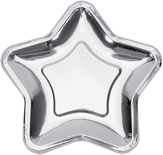 20 Pcs Star Silver Paper Plates, 7 Inch Pentagram Disposable Paper Plates for Appetizers, Dessert... | Amazon (US)