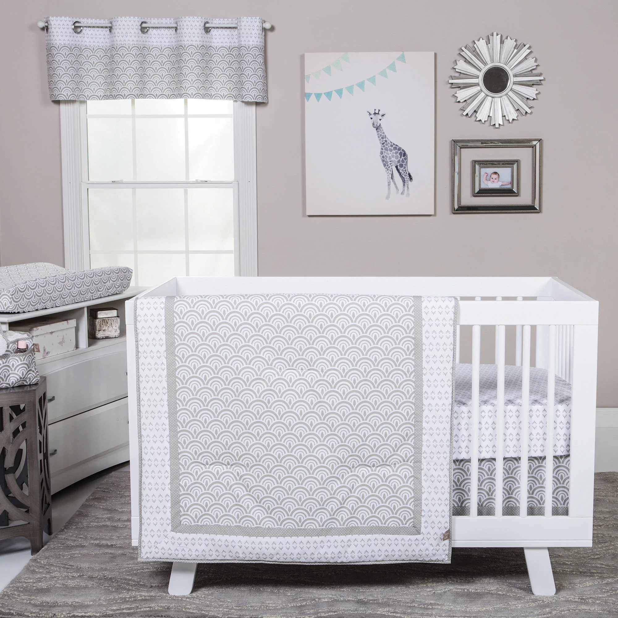 Art Deco 3 Piece Neutral Gray and White Crib Bedding Set by Trend Lab. | Walmart (US)