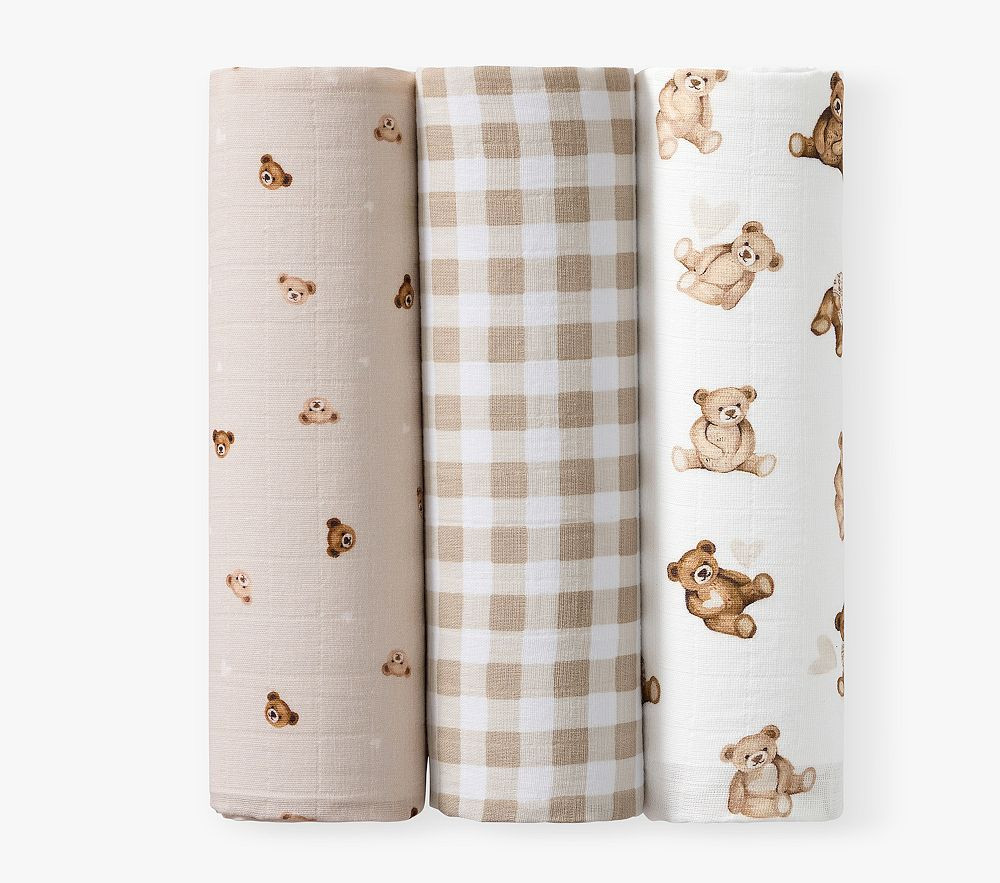 Teddy Bear Organic Muslin Swaddle Set | Pottery Barn Kids