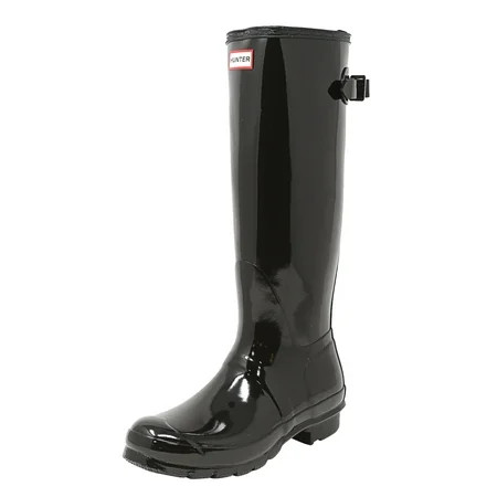 Hunter Women s Original Tall Back Adjustable Gloss Rain Boots Size 8 Black | Walmart (US)
