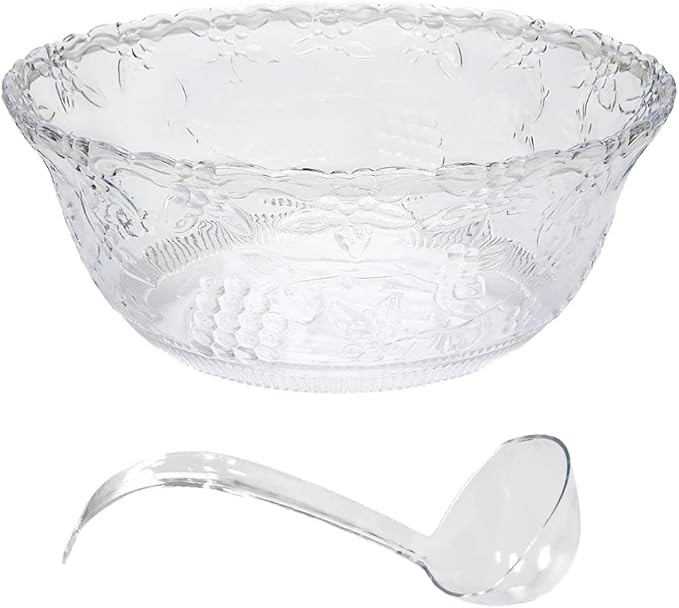 Premium Large Clear Punch Bowl Plastic Lightweight 2 Gallon with Clear Plastic Serving Ladle 5 oz... | Amazon (US)