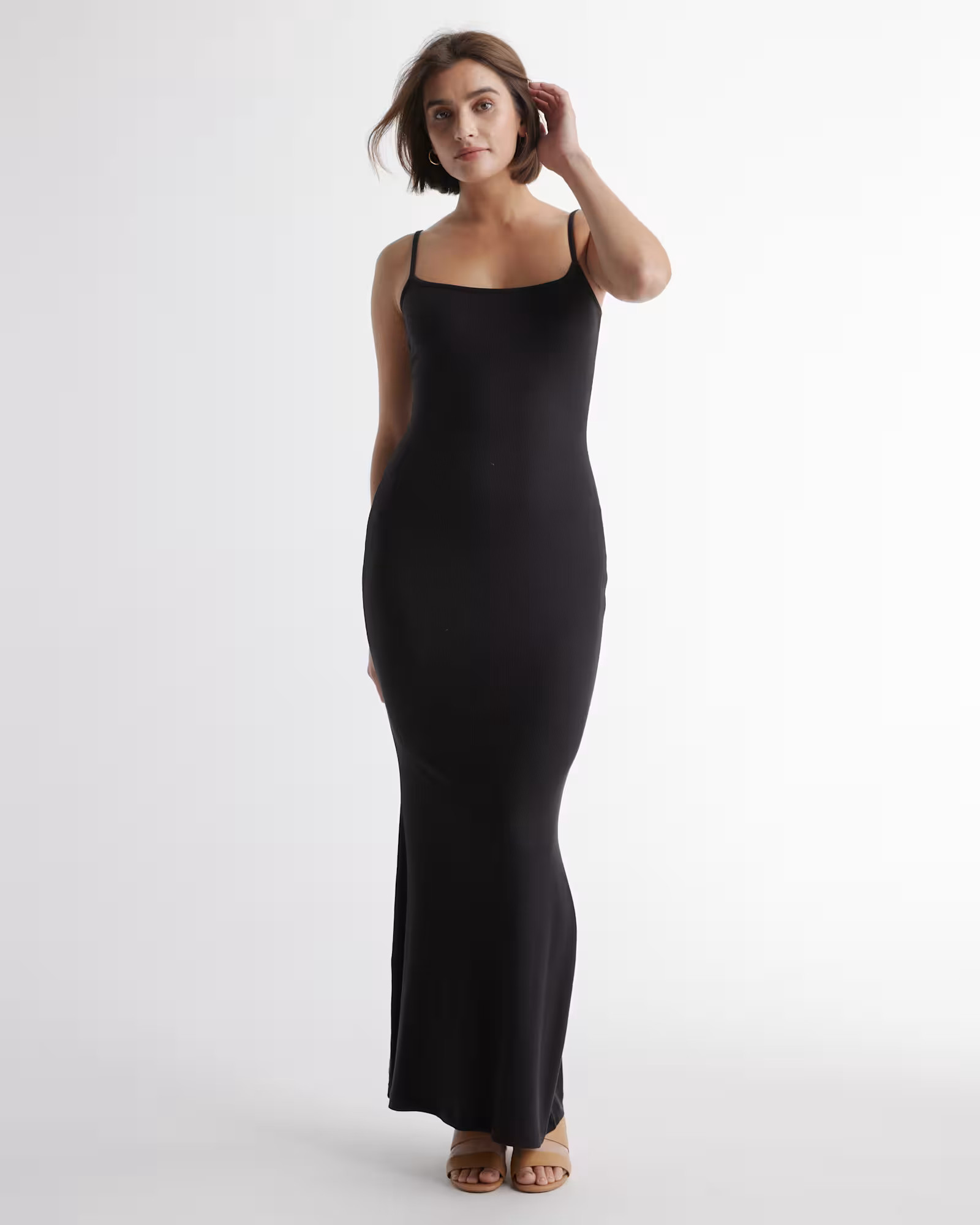 Tencel Rib Knit Maxi Slip Dress in Black | Quince