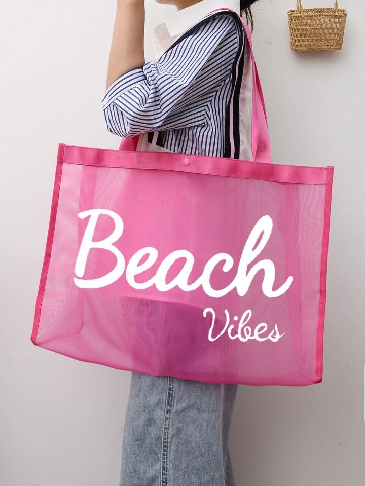 Large Capacity Pink Tote Bag With Alphabet Print | SHEIN