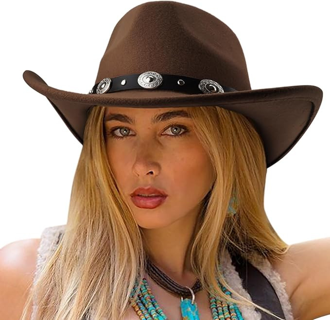 DRESHOW Women Men Classic Felt Wide Brim Western Cowboy & Cowgirl Cap Belt Buckle Retro Panama Ha... | Amazon (US)