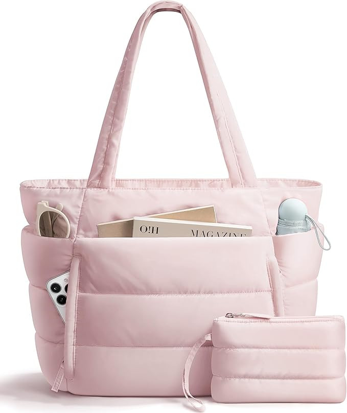 Puffer Tote Bag for Women, Lightweight Puffy Work Handbag Teacher Nurse Quilted Shoulder Bag for ... | Amazon (US)