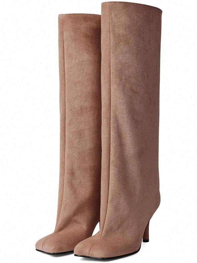 Luxury Fashion Women's Knee High Long Boots Square Toe Wide Calf Stiletto Heel Tall Boots | SHEIN