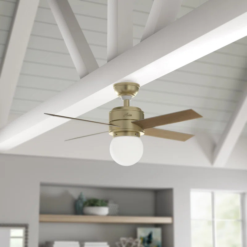 44" Hepburn 4 - Blade Standard Ceiling Fan with Wall Control and Light Kit Included | Wayfair North America