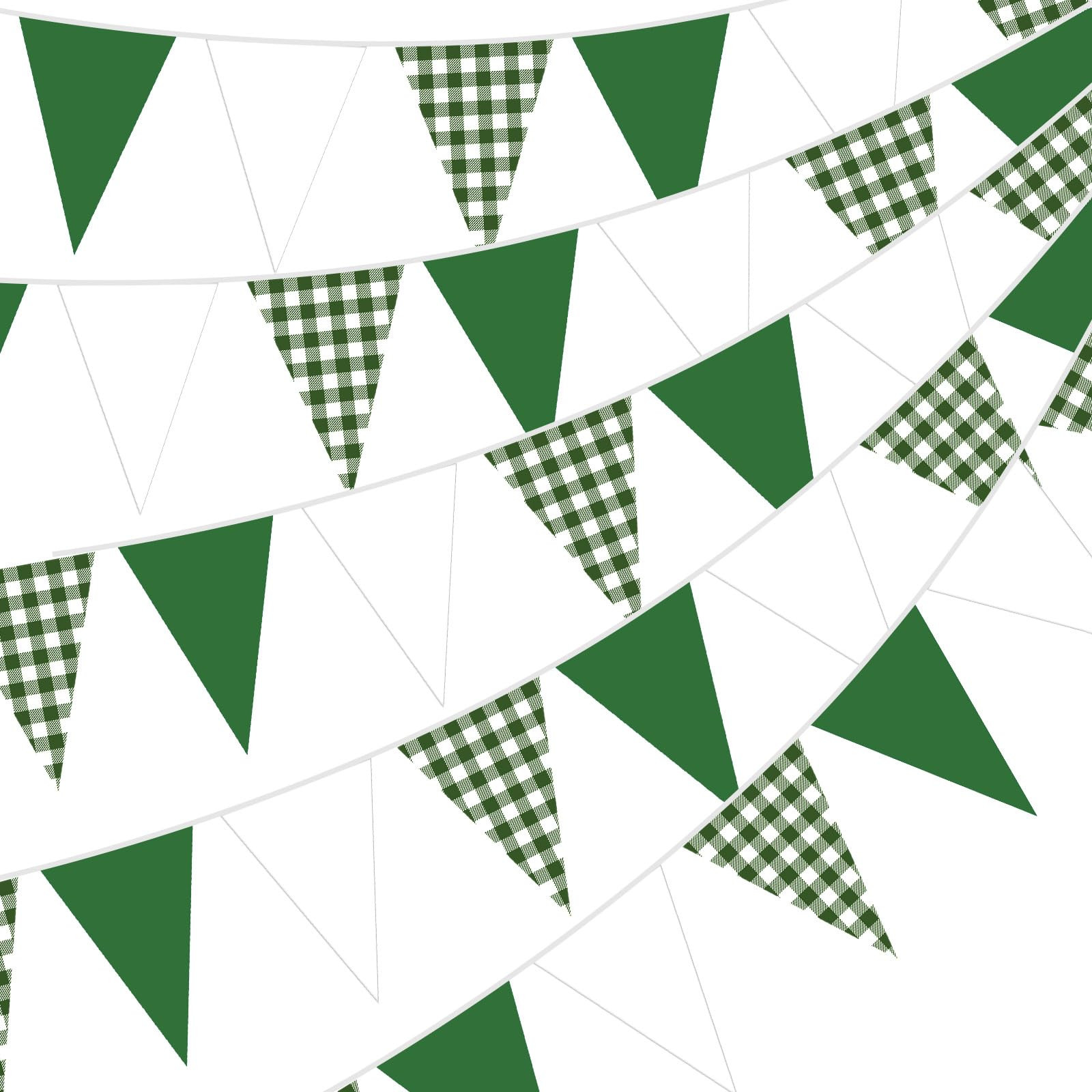 Jetec 49ft Green Party Decorations Green White Plaid Checkered Pennant Banner Gingham Triangle Bu... | Amazon (US)