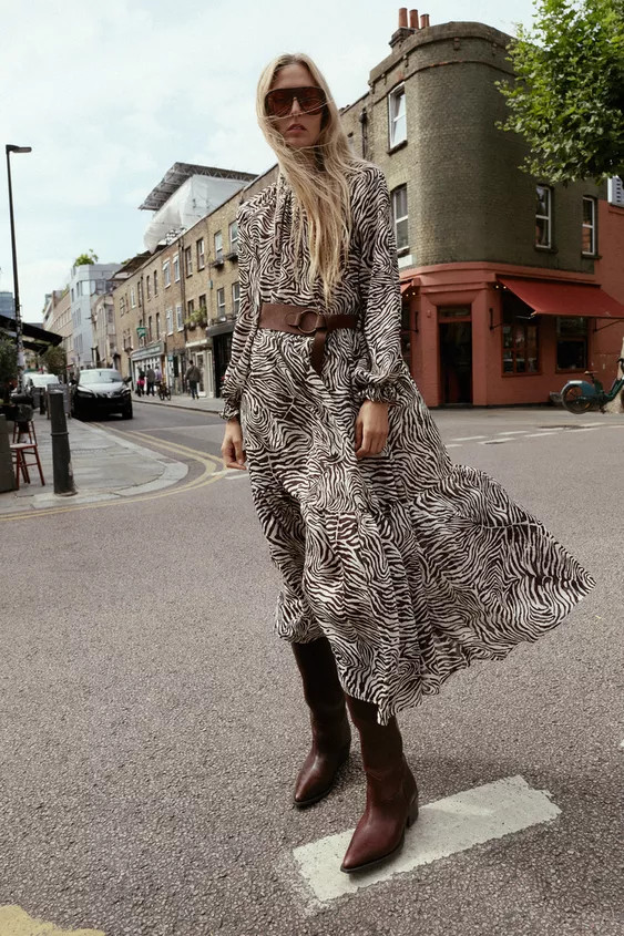 ANIMAL PRINT BELTED DRESS | Zara US